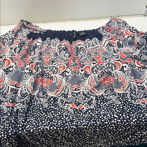 New Directions Navy and Red Patterned Blouse
